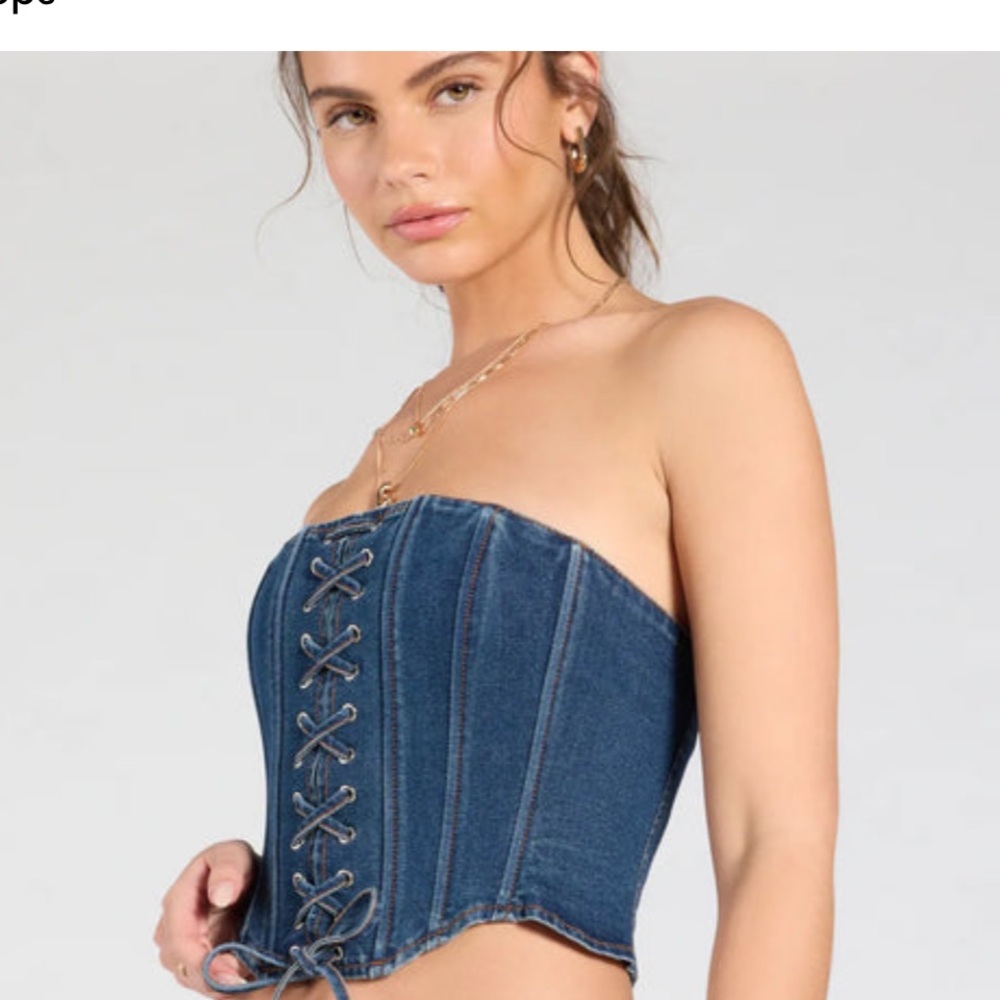 Windsor Blue Lace-Up Denim Crop Top